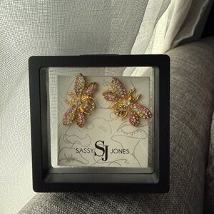 Sassy Jones Pink and Gold Butterfly Earrings